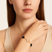 Clover 5 Motifs Two Tone Onyx Bracelet