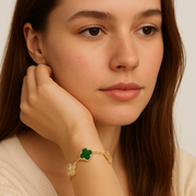 Clover 5 Motifs Two Tone Malachite Bracelet