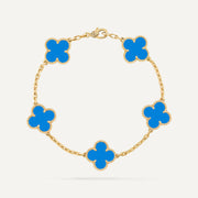 Clover 5 Motifs Blue Agate Bracelet