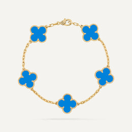 Clover 5 Motifs Blue Agate Bracelet