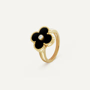 Onyx Clover Diamond Ring