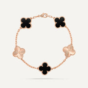 Clover 5 Motifs Two Tone Onyx Bracelet