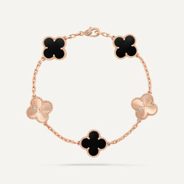 Clover 5 Motifs Two Tone Onyx Bracelet