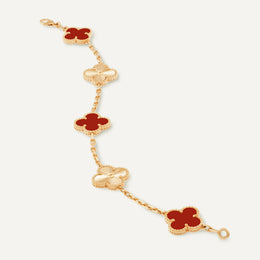 Clover 5 Motifs Two Tone Scarlet Bracelet