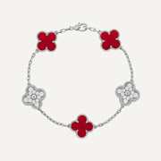 Clover 5 Motifs Two Tone Scarlet Diamond Bracelet