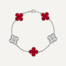 Clover 5 Motifs Two Tone Scarlet Diamond Bracelet