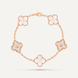 Clover 5 Motifs Two Tone MOP Diamond Bracelet