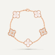 Clover 5 Motifs Two Tone MOP Diamond Bracelet