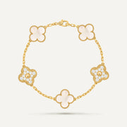 Clover 5 Motifs Two Tone MOP Diamond Bracelet
