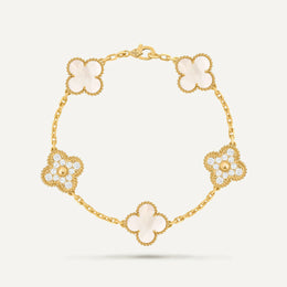Clover 5 Motifs Two Tone MOP Diamond Bracelet