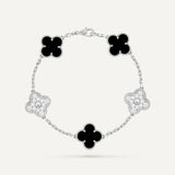 Clover 5 Motifs Two Tone Onyx Diamond Bracelet