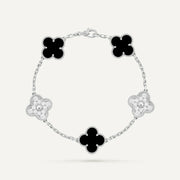 Clover 5 Motifs Two Tone Onyx Diamond Bracelet