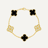 Clover 5 Motifs Two Tone Onyx Diamond Bracelet