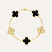 Clover 5 Motifs Two Tone Onyx Diamond Bracelet