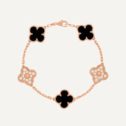 Clover 5 Motifs Two Tone Onyx Diamond Bracelet