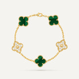 Clover 5 Motifs Two Tone Malachite Diamond Bracelet