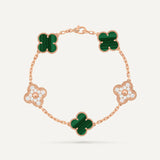 Clover 5 Motifs Two Tone Malachite Diamond Bracelet