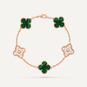 Clover 5 Motifs Two Tone Malachite Diamond Bracelet