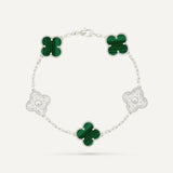 Clover 5 Motifs Two Tone Malachite Diamond Bracelet