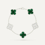 Clover 5 Motifs Two Tone Malachite Diamond Bracelet