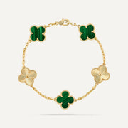 Clover 5 Motifs Two Tone Malachite Bracelet