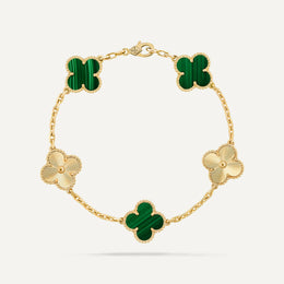 Clover 5 Motifs Two Tone Malachite Bracelet
