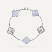 Clover 5 Motifs Two Tone Purple Diamond Bracelet