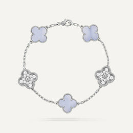 Clover 5 Motifs Two Tone Purple Diamond Bracelet